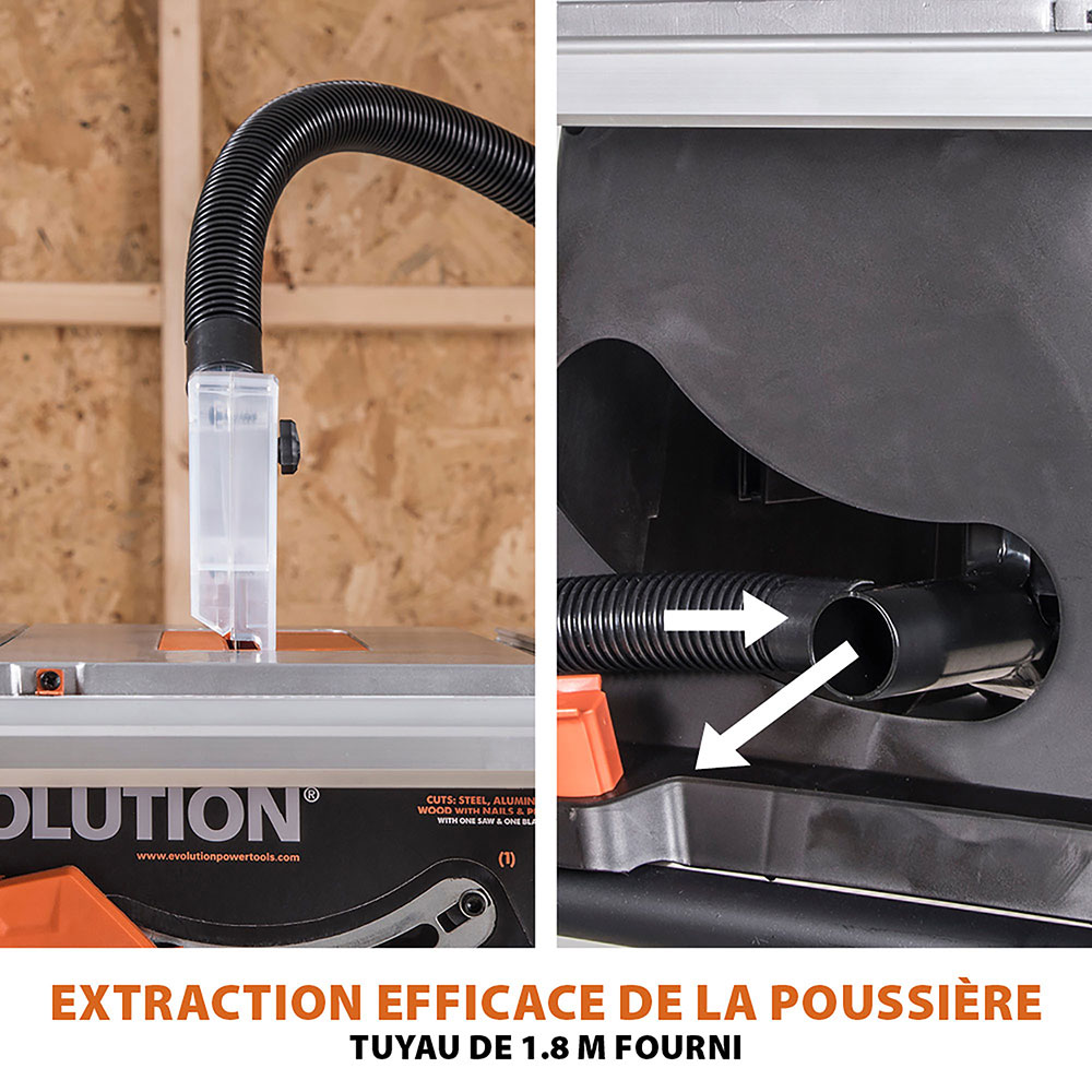 Scie sur table 255mm Evolution RAGE5-S avec Lame multi-matériaux TCT (GRADE B)