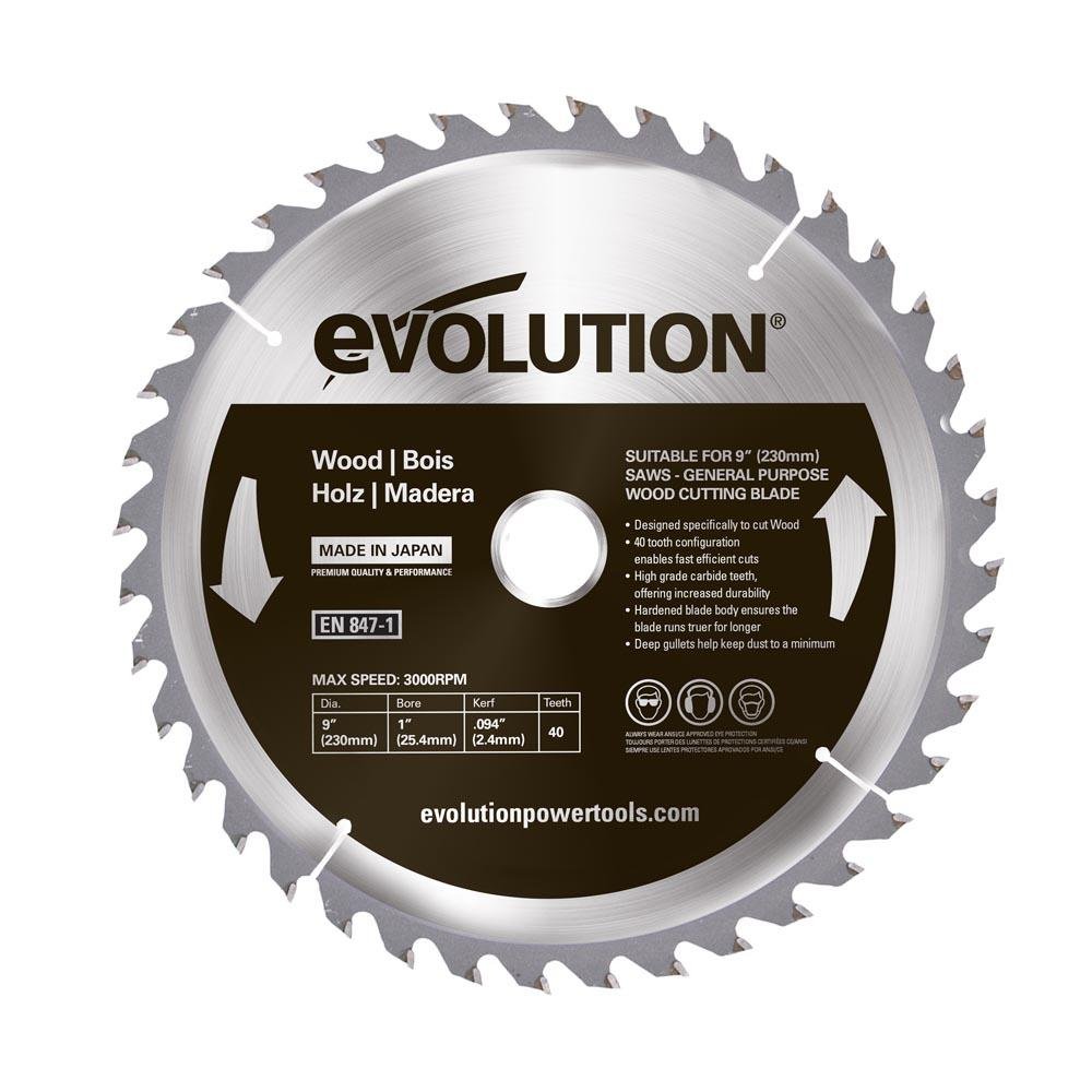 Lame à bois TCT 230mm 40 dents alésage 25.4mm Evolution pour scie circulaire