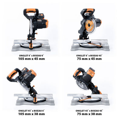 Scie à onglet mixte sans fil 185mm Evolution R185CMS-Li avec Lame multi-matériaux TCT avec batterie 4Ah et chargeur