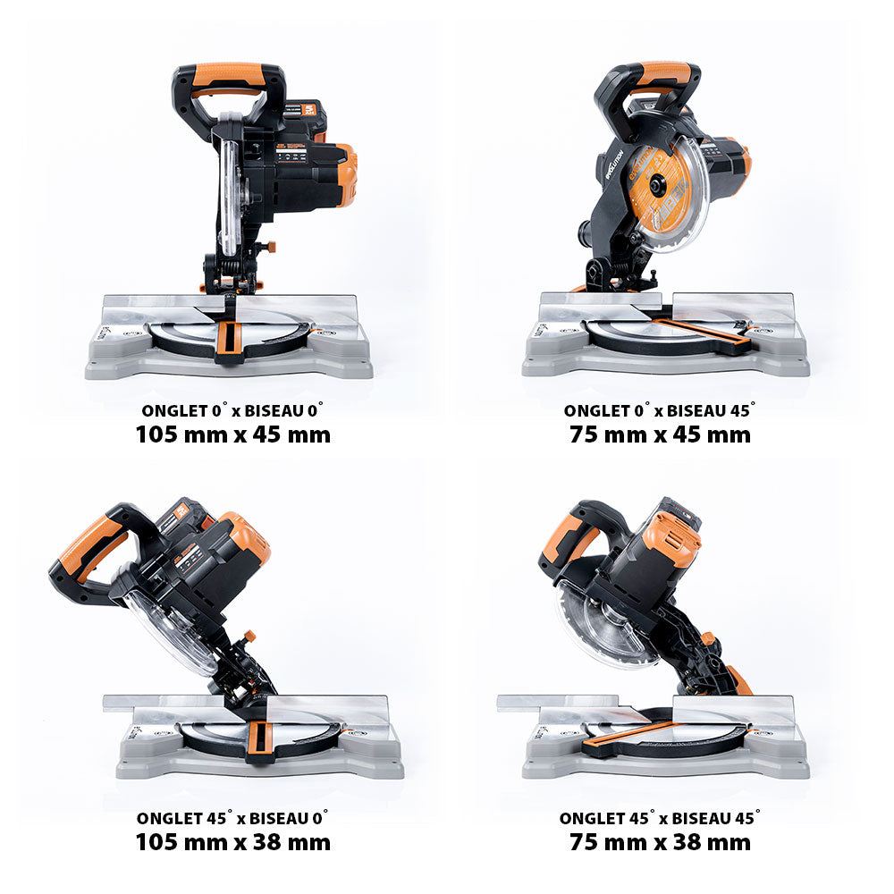 Scie à onglet mixte sans fil 185mm Evolution R185CMS-Li avec Lame multi-matériaux TCT avec batterie 4Ah et chargeur